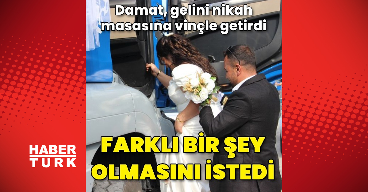 Manisa’da nikah masasına oturan genç çiftin gelin arabası damadın iş aracı olan vinç oldu